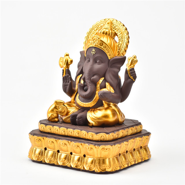 Ceramic Golden Ganesha Incense Burner Wedding Supply Censer Holder Waterfall Flowing Backflow 