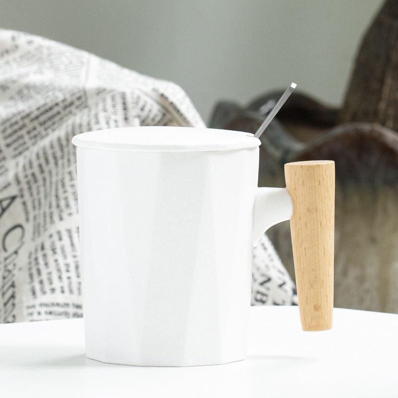 custom logo gift box porcelain coffee mug set Wooden handles Ceramic cup