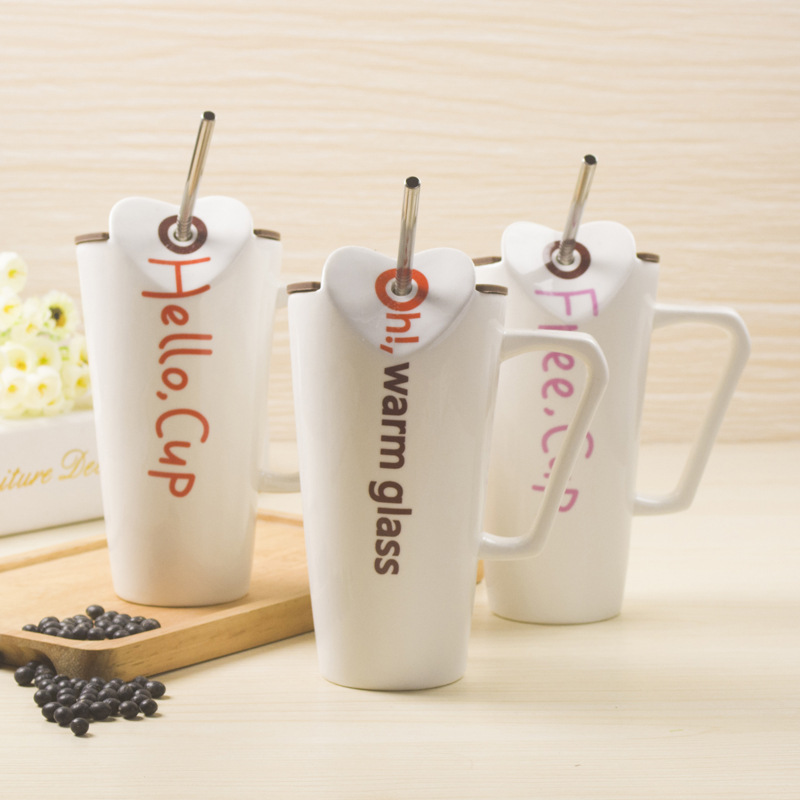 Straw design milk Coffee fruit juice Ceramic cup