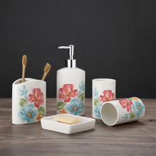 Popular Flower Design Set Five Hotel Family Use Bathroom Sanitary Bathroom Accessory Ceramic Bathroom Set Accessories